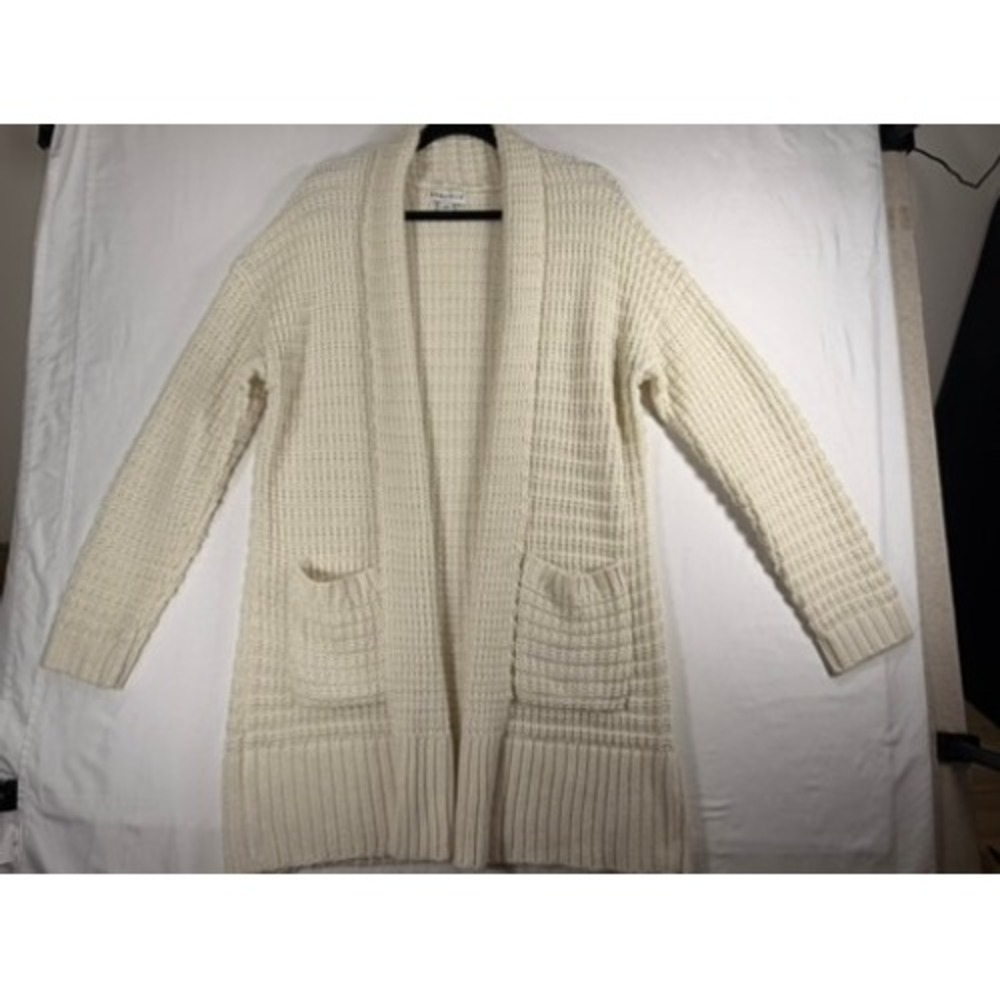 Ava & Viv Cardigan Women 2X Ivory Excellent Waffle Knit Open Front Shawl Collar